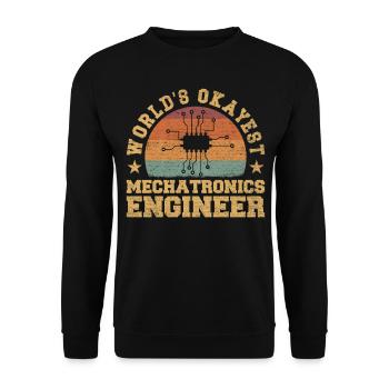 Retro World's Okayest Mechatronics Engineer - Unisex Pullover - Schwarz - Vorne - Alina (178cm) & Michal (187cm)