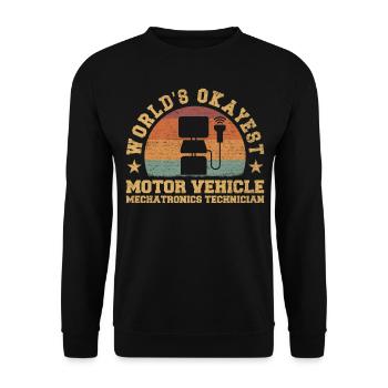 Retro World's Okayest Automotive Mechatronics - Unisex Pullover - Schwarz - Vorne - Alina (178cm) & Michal (187cm)
