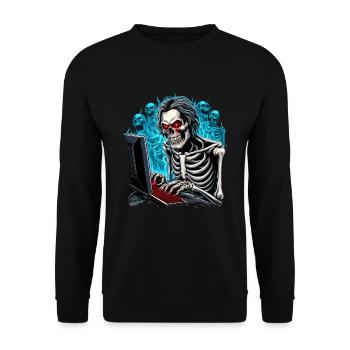 Skeleton, gamer in hell with ghosts/demons - Unisex Sweatshirt - black - Front - Alina (178cm) & Michal (187cm)