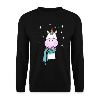 Cute unicorn with rainbow and winter scarf - Unisex Sweatshirt - black - Front - Alina (178cm) & Michal (187cm)