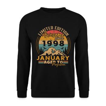 Geburtstagsgeschenke, geboren im Januar 1998 - Unisex Pullover - Schwarz - Vorne - Alina (178cm) & Michal (187cm)