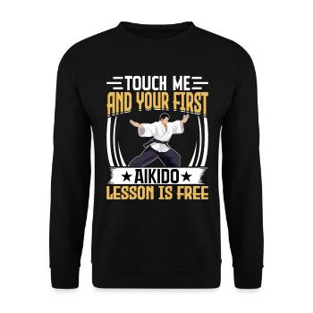 Berühre mich und deine erste Aikido-Stunde ist kostenlos - Unisex Pullover - Schwarz - Vorne - Alina (178cm) & Michal (187cm)