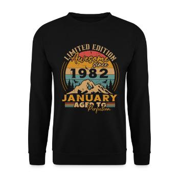 Birthday Gift, Vintage Born in January 1982 - Unisex Sweatshirt - black - Front - Alina (178cm) & Michal (187cm)