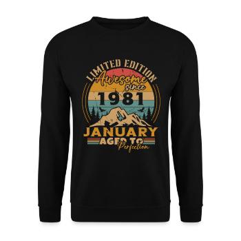 Cadeau d'anniversaire, Vintage né en Janvier 1981 - Sweat-shirt Unisexe - noir - Devant - Alina (178cm) & Michal (187cm)