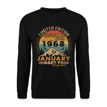 Cadeau d'anniversaire, Vintage né en Janvier 1968 - Sweat-shirt Unisexe - noir - Devant - Alina (178cm) & Michal (187cm)
