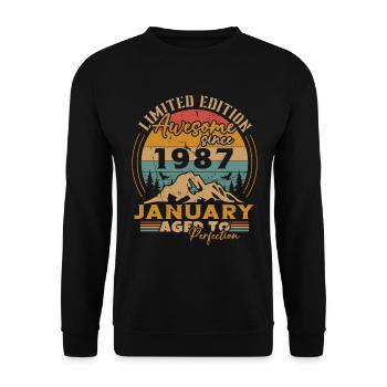 Cadeau d'anniversaire, Vintage né en Janvier 1987 - Sweat-shirt Unisexe - noir - Devant - Alina (178cm) & Michal (187cm)