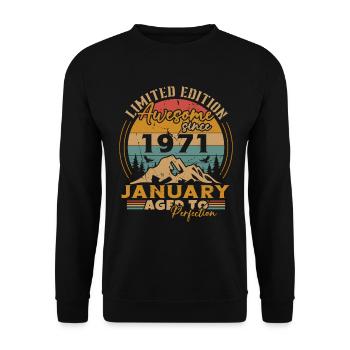 Birthday gift born in January 1971 - Unisex Sweatshirt - black - Front - Alina (178cm) & Michal (187cm)