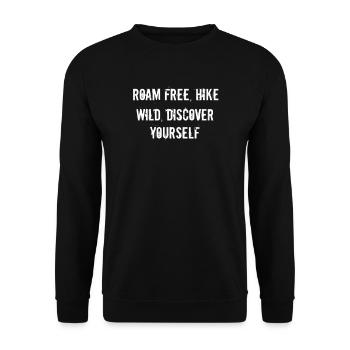 Wandern - Roam free, hike wild, discover yourself - Unisex Pullover - Schwarz - Vorne - Alina (178cm) & Michal (187cm)