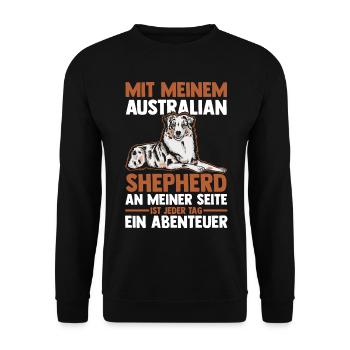Australian Shepherd Hund Aussie - Unisex Pullover - Schwarz - Vorne - Alina (178cm) & Michal (187cm)