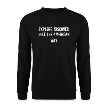 Wandern - Explore. Discover. Hike the American - Unisex Pullover - Schwarz - Vorne - Alina (178cm) & Michal (187cm)