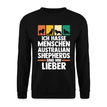 Australian Shepherd Hund Aussie - Unisex Pullover - Schwarz - Vorne - Alina (178cm) & Michal (187cm)