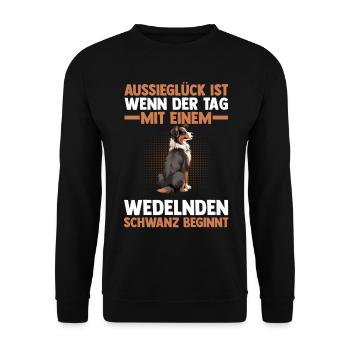 Australian Shepherd Hund Aussie - Unisex Pullover - Schwarz - Vorne - Alina (178cm) & Michal (187cm)
