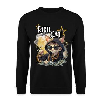 Rich Cat, Humor, Fun, Fun, Cool, Luxury, Rich, - Unisex Sweatshirt - black - Front - Alina (178cm) & Michal (187cm)