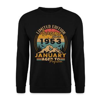 Geburtstagsgeschenk, geboren im Januar 1953 - Unisex Pullover - Schwarz - Vorne - Alina (178cm) & Michal (187cm)