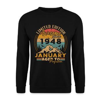 Geburtstagsgeschenk, geboren im Januar 1948 - Unisex Pullover - Schwarz - Vorne - Alina (178cm) & Michal (187cm)