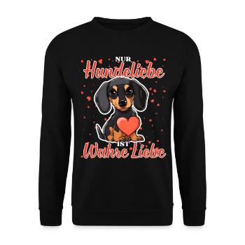 Hundeliebe Wahre Liebe - Lustige Dackel Liebe - Unisex Pullover - Schwarz - Vorne - Alina (178cm) & Michal (187cm)