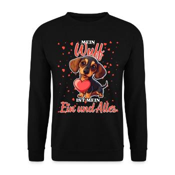 Mein Wuff ist mein Ein und Alles - Dackel Liebe - Unisex Pullover - Schwarz - Vorne - Alina (178cm) & Michal (187cm)