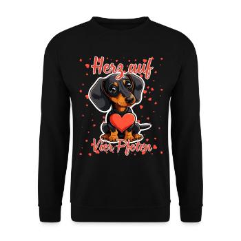 Herz auf vier Pfoten - Lustige Dackel Liebe - Unisex Pullover - Schwarz - Vorne - Alina (178cm) & Michal (187cm)