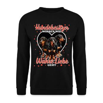 Hundebesitzer Wahre Liebe - Lustige Dackel Liebe - Unisex Pullover - Schwarz - Vorne - Alina (178cm) & Michal (187cm)