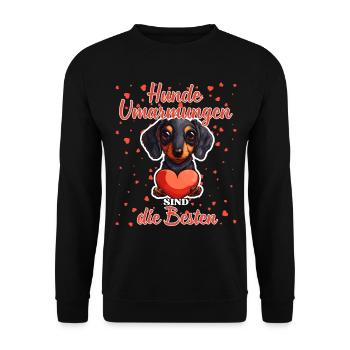 Hunde Umarmungen sind die Besten - Dackel Liebe - Unisex Pullover - Schwarz - Vorne - Alina (178cm) & Michal (187cm)