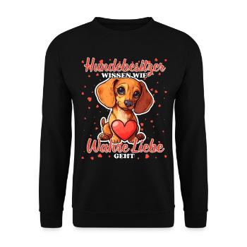 Hundebesitzer Wahre Liebe - Lustige Dackel Liebe - Unisex Pullover - Schwarz - Vorne - Alina (178cm) & Michal (187cm)