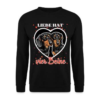 Liebe hat vier Beine - Lustige Dackel Liebe - Unisex Pullover - Schwarz - Vorne - Alina (178cm) & Michal (187cm)