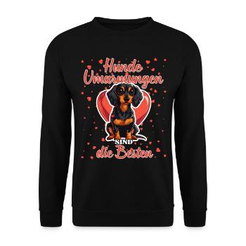 Hunde Umarmungen sind die Besten - Dackel Liebe - Unisex Pullover - Schwarz - Vorne - Alina (178cm) & Michal (187cm)