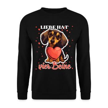 Liebe hat vier Beine - Lustige Dackel Liebe - Unisex Pullover - Schwarz - Vorne - Alina (178cm) & Michal (187cm)