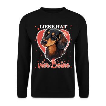 Liebe hat vier Beine - Lustige Dackel Liebe - Unisex Pullover - Schwarz - Vorne - Alina (178cm) & Michal (187cm)