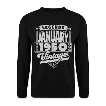 Vintage Anniversaire Janvier 1950, Janvier 1950. - Sweat-shirt Unisexe - noir - Devant - Alina (178cm) & Michal (187cm)