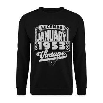 Jahrgangsjubiläum Januar 1953, Januar 1953. - Unisex Pullover - Schwarz - Vorne - Alina (178cm) & Michal (187cm)