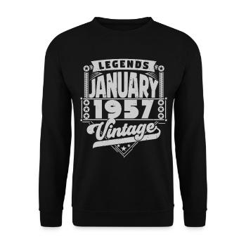 Jahrgangsjubiläum Januar 1957, Januar 1957. - Unisex Pullover - Schwarz - Vorne - Alina (178cm) & Michal (187cm)