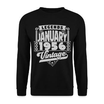 Jahrgang Geburtstag Januar 1956, Januar 1956. - Unisex Pullover - Schwarz - Vorne - Alina (178cm) & Michal (187cm)