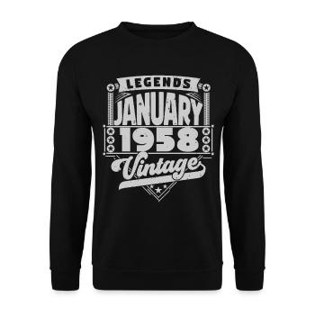 Jahrgangsjubiläum Januar 1958, Januar 1958. - Unisex Pullover - Schwarz - Vorne - Alina (178cm) & Michal (187cm)