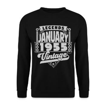 Jahrgangsjubiläum Januar 1955, Januar 1955. - Unisex Pullover - Schwarz - Vorne - Alina (178cm) & Michal (187cm)