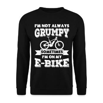Ich bin nicht immer mürrisch, manchmal bin ich auf meinem E-Bike unterwegs - Unisex Pullover - Schwarz - Vorne - Alina (178cm) & Michal (187cm)