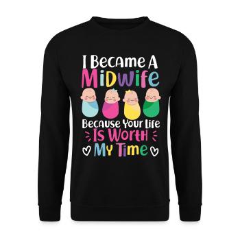 Infirmière sage-femme accoucheuse I - Sweat-shirt Unisexe - noir - Devant - Alina (178cm) & Michal (187cm)