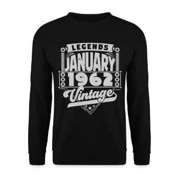 Jahrgang Geburtstag Januar 1962, Januar 1962. - Unisex Pullover - Schwarz - Vorne - Alina (178cm) & Michal (187cm)