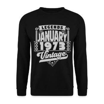 Jahrgangsjubiläum Januar 1973, Januar 1973. - Unisex Pullover - Schwarz - Vorne - Alina (178cm) & Michal (187cm)
