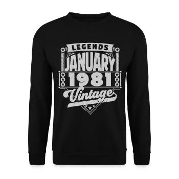 Jahrgangsjubiläum Januar 1981, Januar 1981. - Unisex Pullover - Schwarz - Vorne - Alina (178cm) & Michal (187cm)