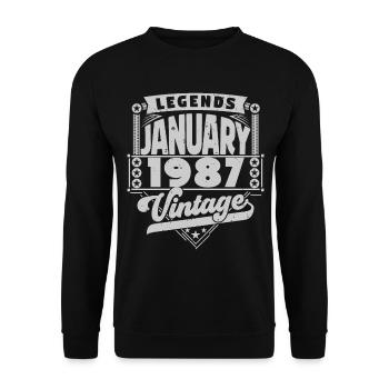 Jahrgangsjubiläum Januar 1987, Januar 1987. - Unisex Pullover - Schwarz - Vorne - Alina (178cm) & Michal (187cm)