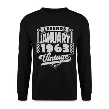Vintage Anniversaire Janvier 1963, Janvier 1963. - Sweat-shirt Unisexe - noir - Devant - Alina (178cm) & Michal (187cm)