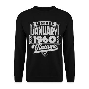 Vintage Anniversaire Janvier 1960, Janvier 1960. - Sweat-shirt Unisexe - noir - Devant - Alina (178cm) & Michal (187cm)