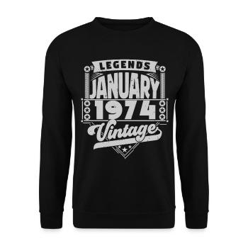 Jahrgangsjubiläum Januar 1974, Januar 1974. - Unisex Pullover - Schwarz - Vorne - Alina (178cm) & Michal (187cm)