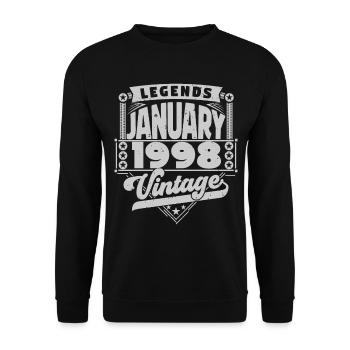 Vintage Anniversaire Janvier 1998, Janvier 1998. - Sweat-shirt Unisexe - noir - Devant - Alina (178cm) & Michal (187cm)