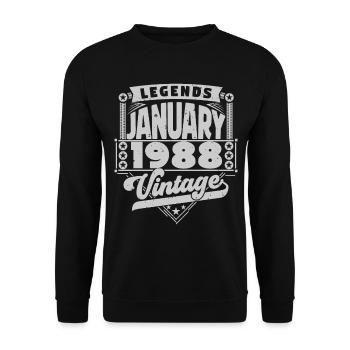 Vintage Anniversaire Janvier 1988, Janvier 1988. - Sweat-shirt Unisexe - noir - Devant - Alina (178cm) & Michal (187cm)