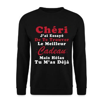 Cadeau Chéri Saint Valentin Amour Couple Humour - Sweat-shirt Unisexe - noir - Devant - Alina (178cm) & Michal (187cm)