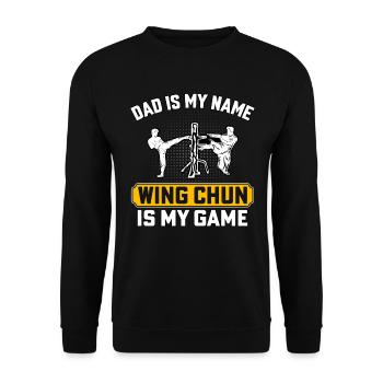 Papa ist mein Name, Wing Chun ist mein Spiel - Unisex Pullover - Schwarz - Vorne - Alina (178cm) & Michal (187cm)