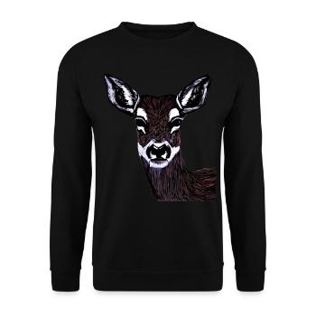 Rothirsch Tiergesicht Waldtier Motiv - Unisex Pullover - Schwarz - Vorne - Alina (178cm) & Michal (187cm)