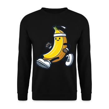 Jogging Banane: Sportliche Frucht - Unisex Pullover - Schwarz - Vorne - Alina (178cm) & Michal (187cm)